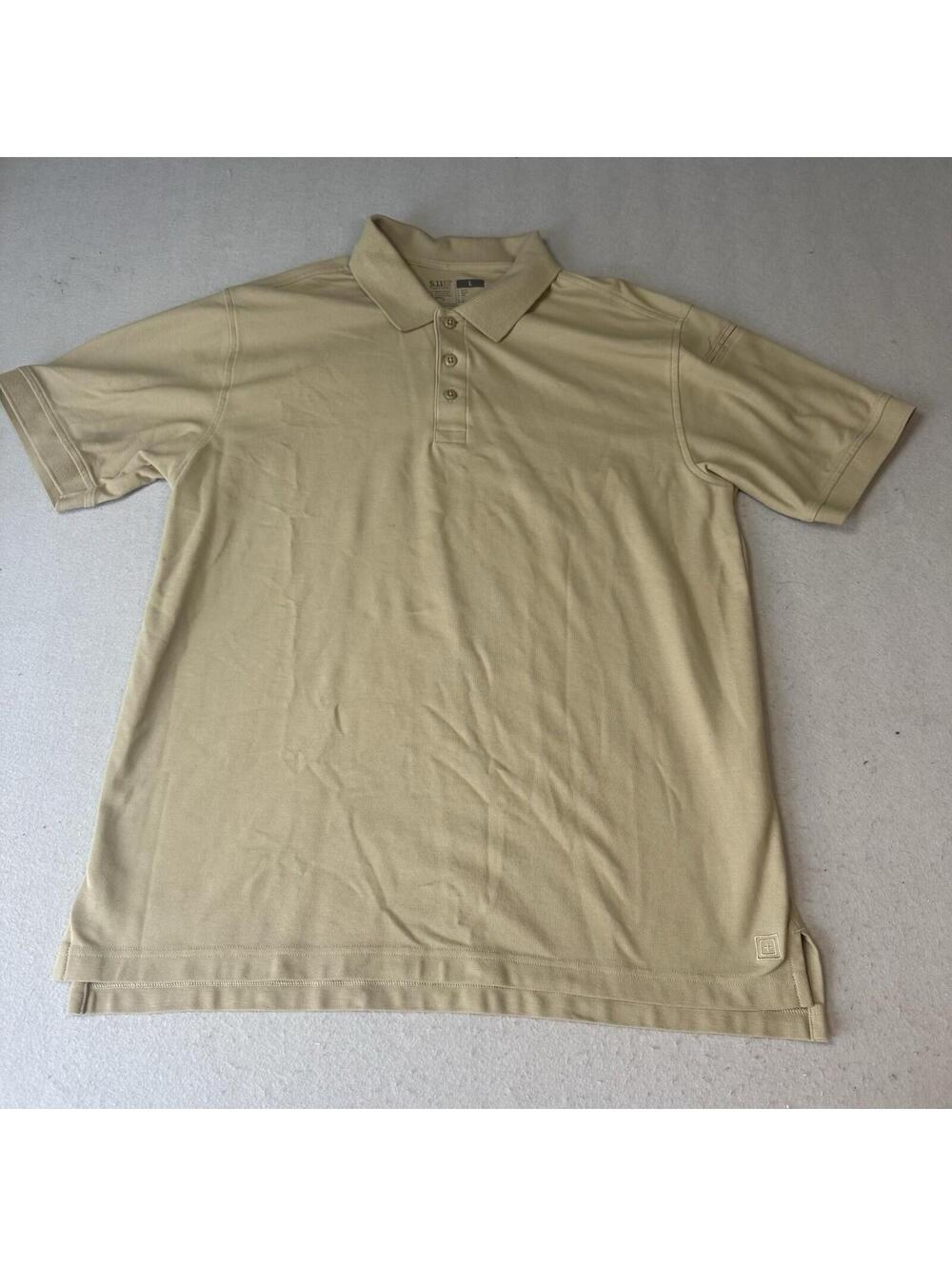 5.11 Tactical Polo Shirt Mens Large Tan Short Sleeve Performance Casual